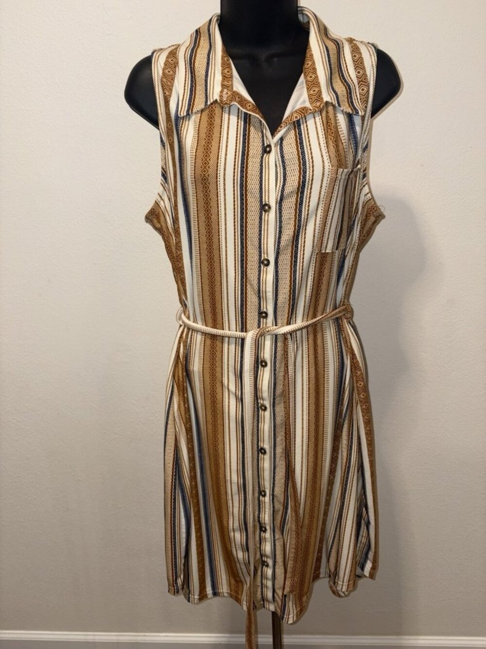 No Boundaries Button Front Sleeveless Midi Dress Women XXL 19 Striped